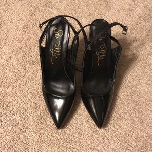 Strappy Patent Black Pumps